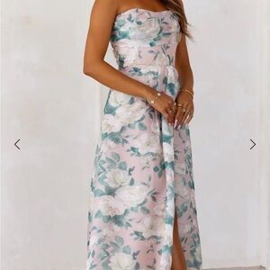 Floral Strapless Dress in Pink and Green
